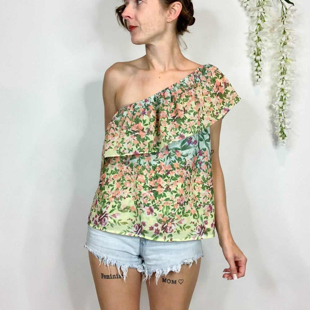 YUMI KIM Fleur Melody Baja top one shoulder ruffled floral romantic 2519